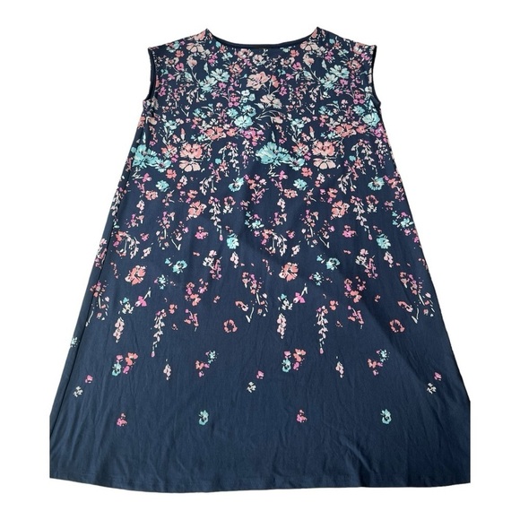 J.Jill Wearever Indigo Blue Cascade Floral Drapey Jersey Popover Dress Botanical - Picture 15 of 16